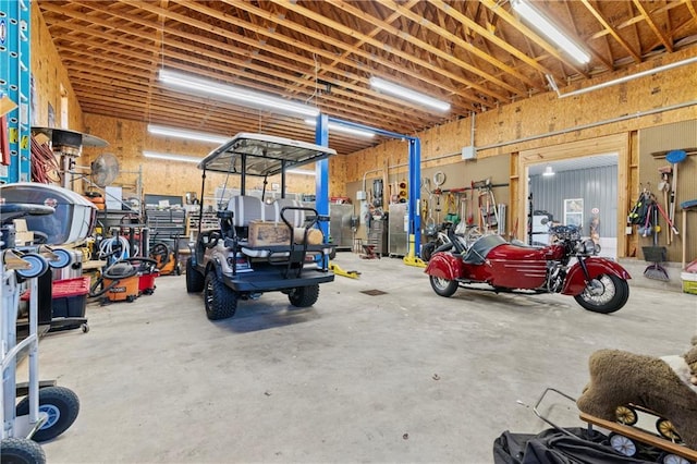 garage featuring a workshop area