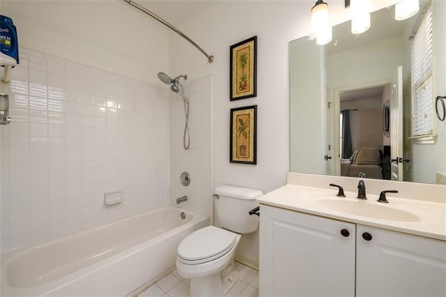 1105 River Laurel Dr, Suwanee, GA 30024 - bathroom with tile patterned flooring, toilet, connected bathroom, vanity, and  shower combination