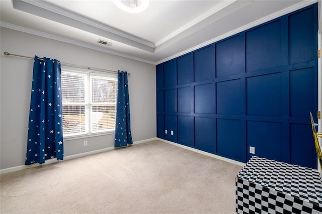 1105 River Laurel Dr, Suwanee, GA 30024 - carpeted empty room with a raised ceiling, ornamental molding, and baseboards