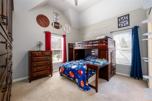 1105 River Laurel Dr, Suwanee, GA 30024 - bedroom featuring carpet flooring, multiple windows, vaulted ceiling, and baseboards