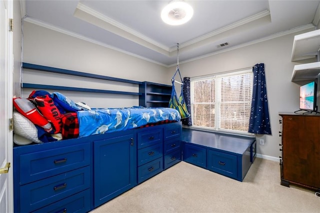 1105 River Laurel Dr, Suwanee, GA 30024 - carpeted bedroom with a raised ceiling, ornamental molding, and baseboards