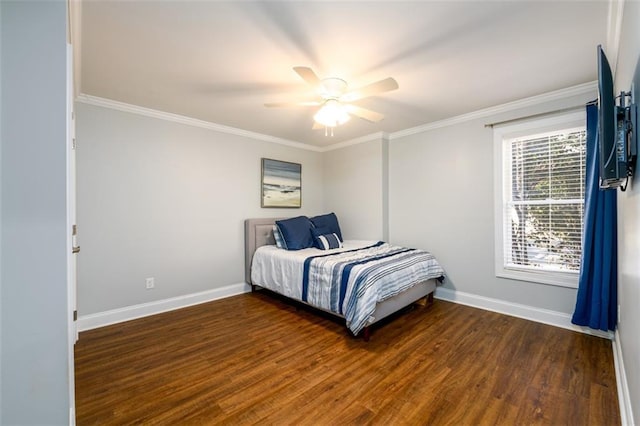 1105 River Laurel Dr, Suwanee, GA 30024 - bedroom featuring baseboards, ornamental molding, wood finished floors, and ceiling fan