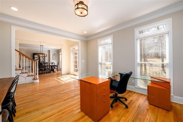 1105 River Laurel Dr, Suwanee, GA 30024 - office featuring ornamental molding, light wood-type flooring, recessed lighting, and baseboards
