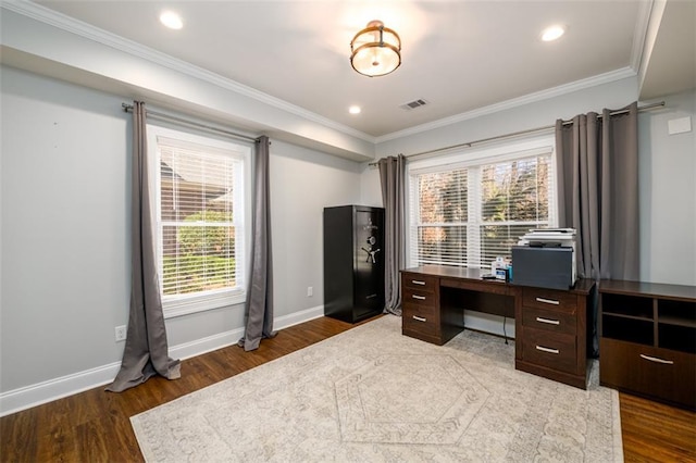 1105 River Laurel Dr, Suwanee, GA 30024 - office with crown molding, plenty of natural light, light wood-style floors, baseboards, and recessed lighting
