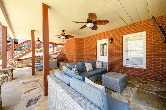 1105 River Laurel Dr, Suwanee, GA 30024 - view of patio / terrace with an outdoor hangout area, ceiling fan, and stairway