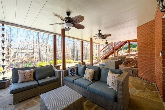 1105 River Laurel Dr, Suwanee, GA 30024 - view of patio / terrace with stairs, outdoor lounge area, and a ceiling fan