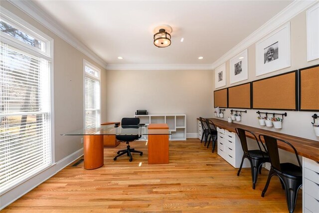 1105 River Laurel Dr, Suwanee, GA 30024 - office space featuring crown molding, light wood-style floors, baseboards, and recessed lighting