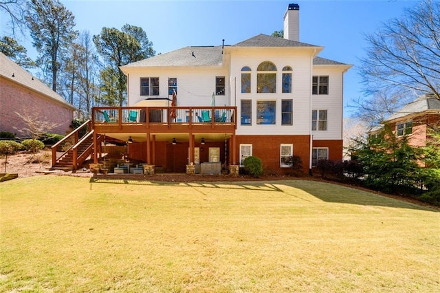 1105 River Laurel Dr, Suwanee, GA 30024 - rear view of property featuring a wooden deck, ceiling fan, a yard, and stairs