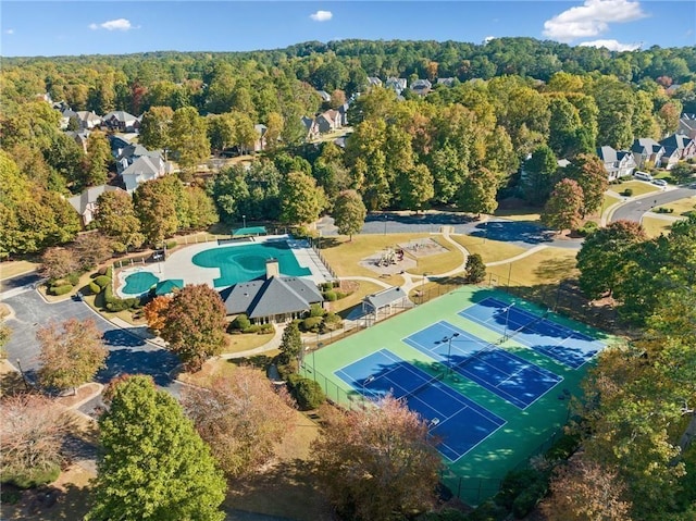 1105 River Laurel Dr, Suwanee, GA 30024 - drone / aerial view of a forest and a pool area
