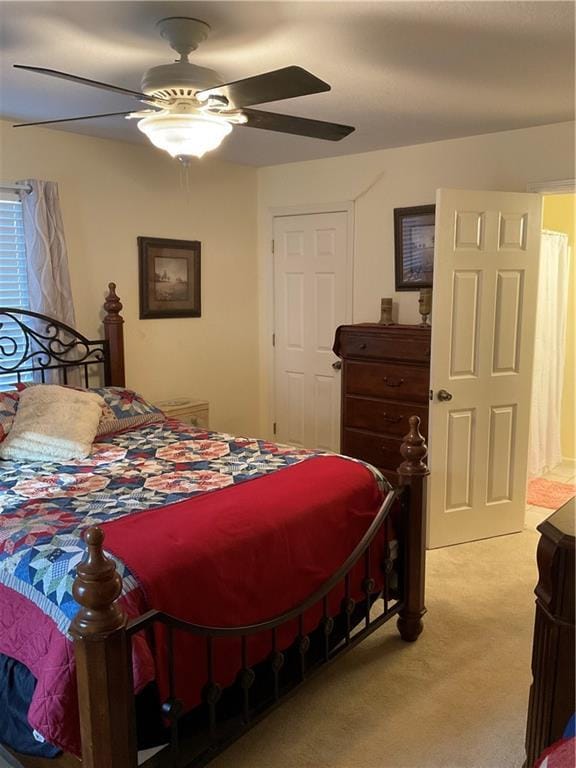 bedroom with carpet flooring and ceiling fan