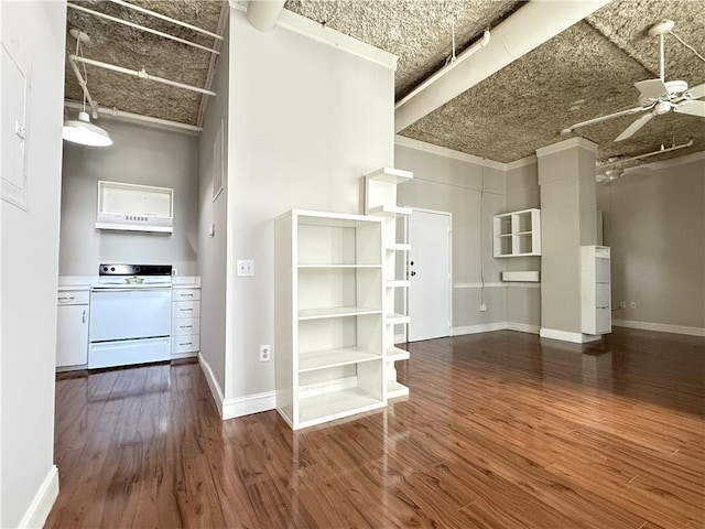 interior space featuring dark wood-type flooring and ceiling fan