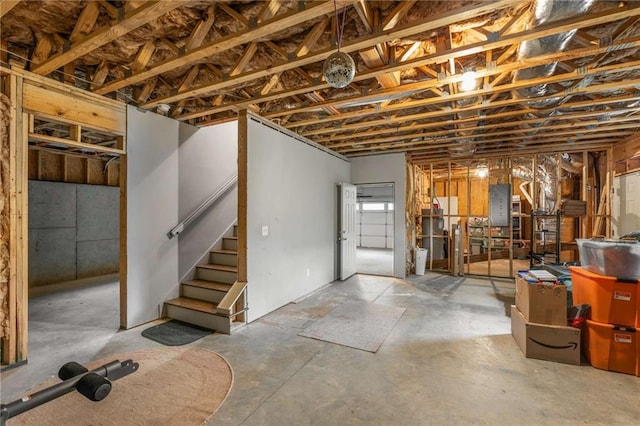 below grade area featuring stairs