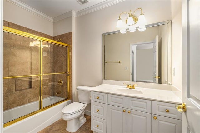 1655 Arrowhead Trl NE, Atlanta, GA 30345 - bathroom with toilet, shower / bath combination with glass door, vanity, crown molding, and tile patterned flooring