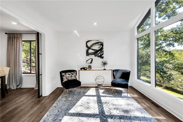 sitting room with dark hardwood / wood-style floors