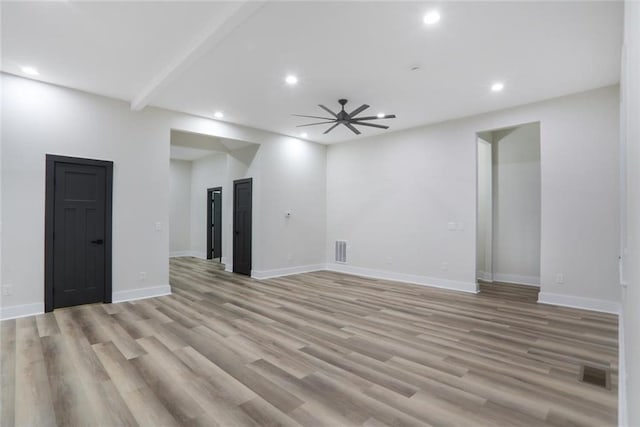 interior space with recessed lighting, visible vents, baseboards, and light wood-style flooring