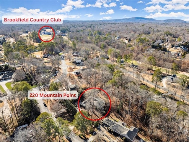 birds eye view of property with a mountain view