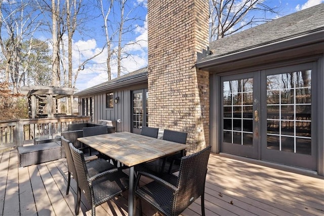 wooden terrace with french doors