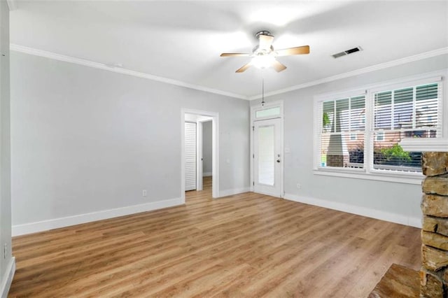 1283 Mercer, East Point, GA 30344 - spare room featuring light wood-type flooring, a ceiling fan, and ornamental molding