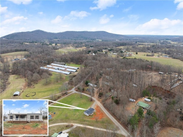 bird's eye view featuring a mountain view