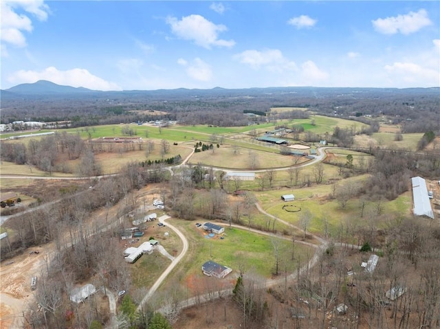 birds eye view of property with a mountain view and a rural view