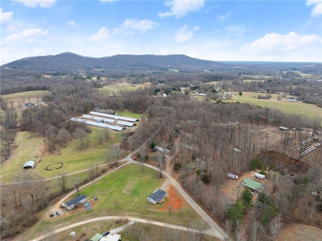 aerial view with a mountain view and a rural view