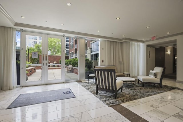 community lobby featuring ornamental molding