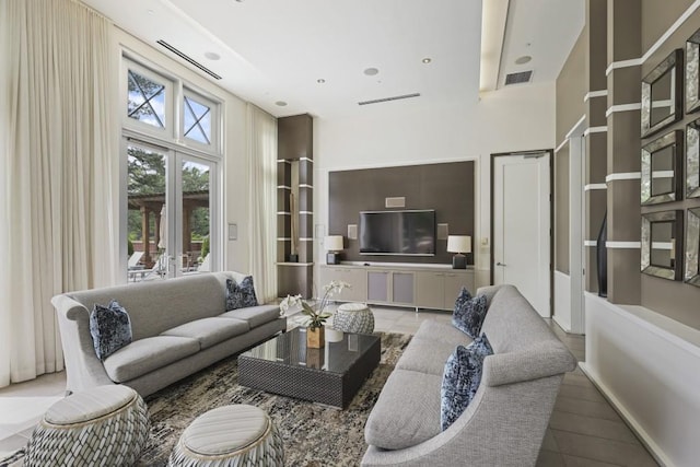 view of tiled living area