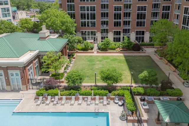 aerial view of a pool area