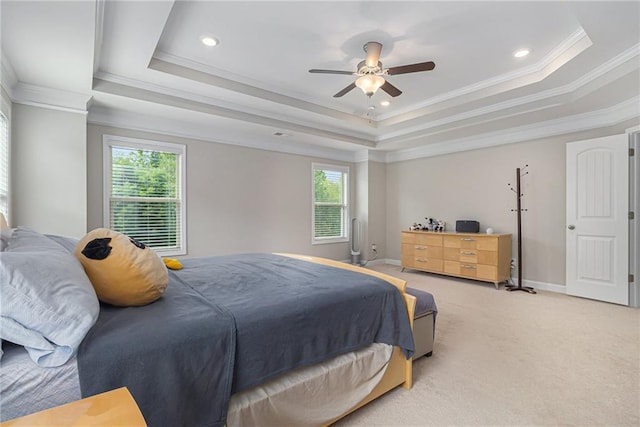 4815 Edgemoore Trce, Cumming, GA 30040 - bedroom with multiple windows, light carpet, crown molding, a tray ceiling, and baseboards