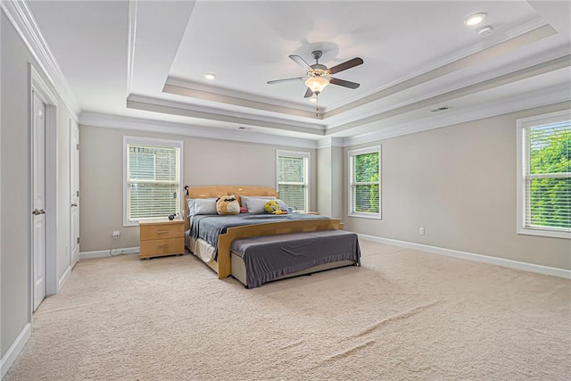 4815 Edgemoore Trce, Cumming, GA 30040 - bedroom featuring ornamental molding, a raised ceiling, light colored carpet, multiple windows, and baseboards