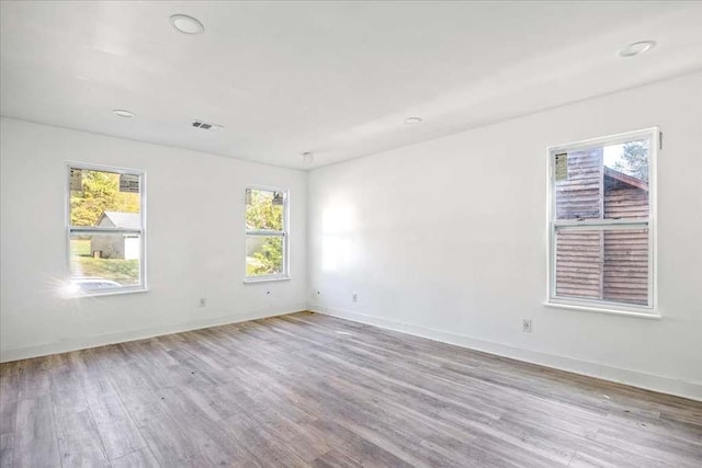 unfurnished room featuring plenty of natural light and light hardwood / wood-style flooring