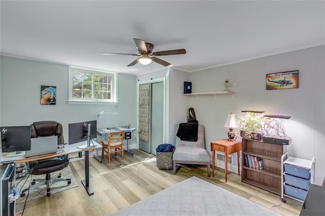 613 Holly Dr, Gainesville, GA 30501 - office featuring crown molding, wood finished floors, and ceiling fan