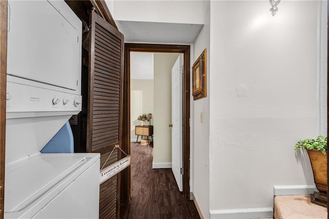 200 Villa Rd Unit 125, Jasper, GA 30143 - laundry room with stacked washer / dryer, dark wood finished floors, and baseboards