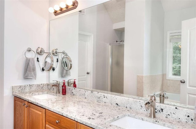 662 Shady Willow Ln, Loganville, GA 30052 - bathroom with double vanity and a stall shower