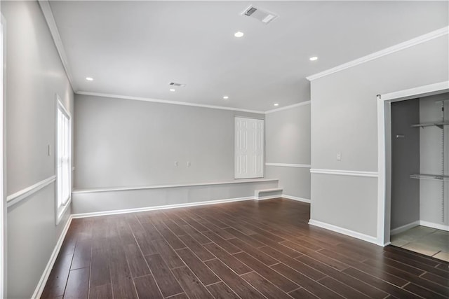 740 Creek Wind Ct, Duluth, GA 30097 - spare room with baseboards, ornamental molding, wood finished floors, and recessed lighting