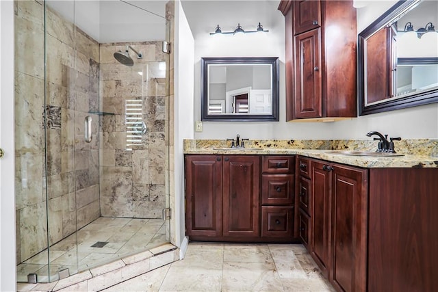 740 Creek Wind Ct, Duluth, GA 30097 - bathroom featuring a stall shower and double vanity