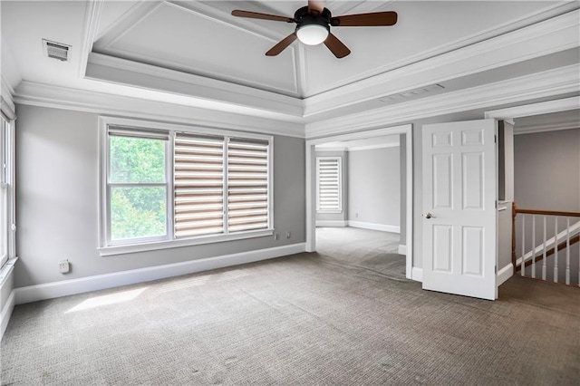 740 Creek Wind Ct, Duluth, GA 30097 - unfurnished bedroom with carpet flooring, crown molding, a raised ceiling, baseboards, and a ceiling fan