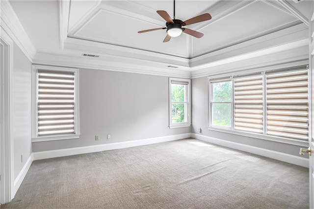 740 Creek Wind Ct, Duluth, GA 30097 - unfurnished room with a tray ceiling, carpet flooring, crown molding, ceiling fan, and baseboards