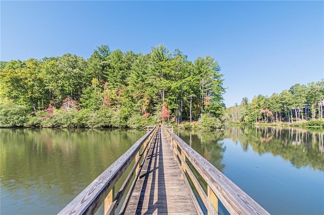 view of dock with a water view