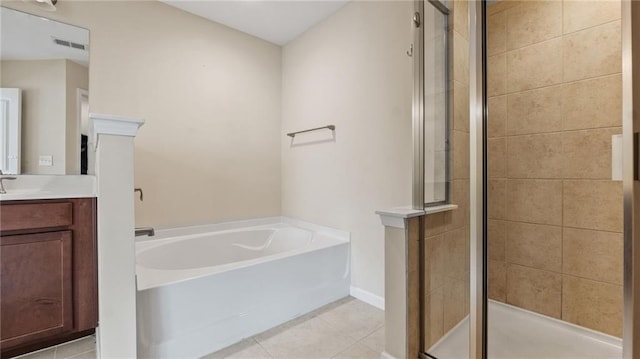 705 Ayala Pl, Alpharetta, GA 30004 - bathroom featuring tile patterned flooring, a stall shower, a garden tub, and visible vents