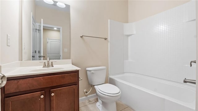 705 Ayala Pl, Alpharetta, GA 30004 - bathroom with tile patterned flooring, shower / tub combination, vanity, baseboards, and toilet