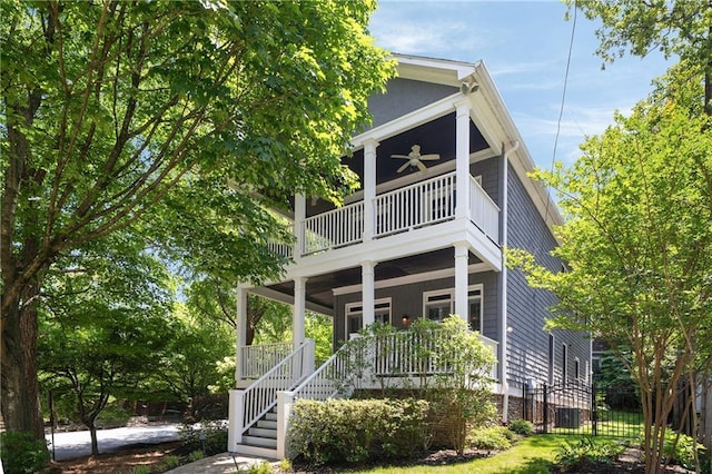 1003 N Ave NE, Atlanta, GA 30306 - view of front of home featuring a balcony, a ceiling fan, a porch, and stairs