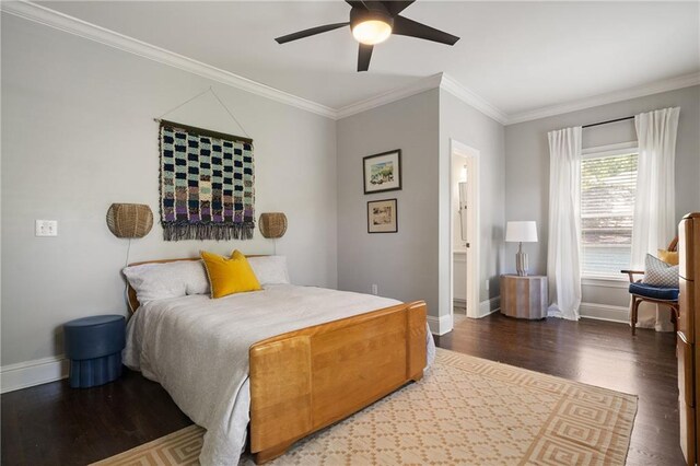 1003 N Ave NE, Atlanta, GA 30306 - bedroom featuring baseboards, ornamental molding, wood finished floors, and a ceiling fan