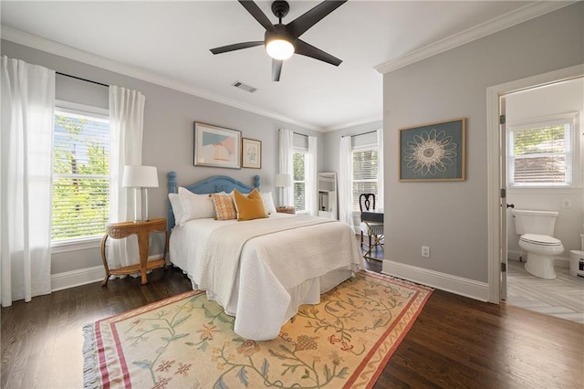1003 N Ave NE, Atlanta, GA 30306 - bedroom featuring baseboards, multiple windows, ornamental molding, wood finished floors, and ensuite bath