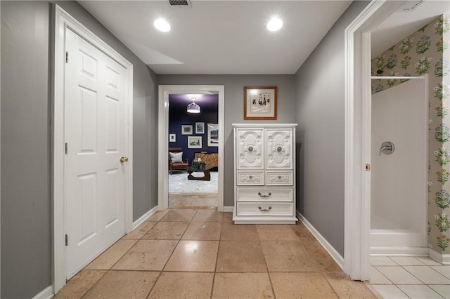 1003 N Ave NE, Atlanta, GA 30306 - corridor featuring baseboards, light tile patterned floors, and recessed lighting