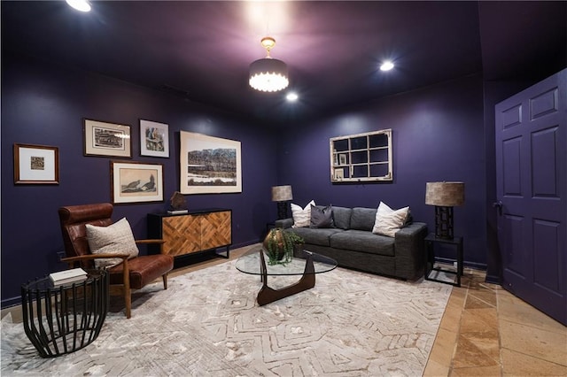 1003 N Ave NE, Atlanta, GA 30306 - living room with recessed lighting, baseboards, and stone tile flooring