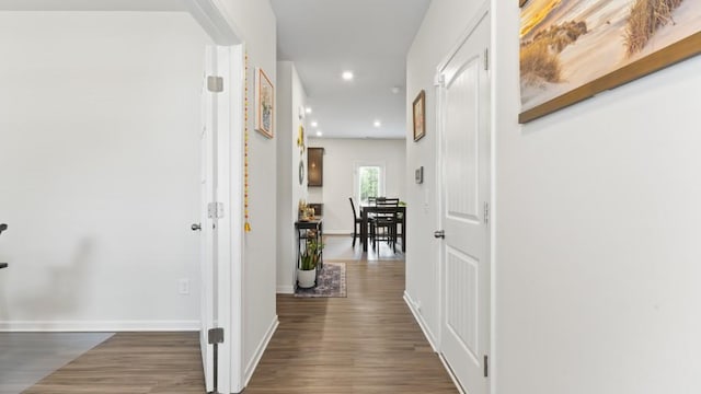 hall featuring dark hardwood / wood-style floors