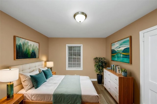 bedroom with wood-type flooring