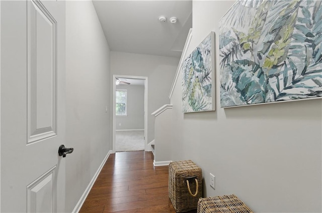 2828 Broughton Ln SE, Atlanta, GA 30339 - corridor with hardwood / wood-style floors, baseboards, and stairs