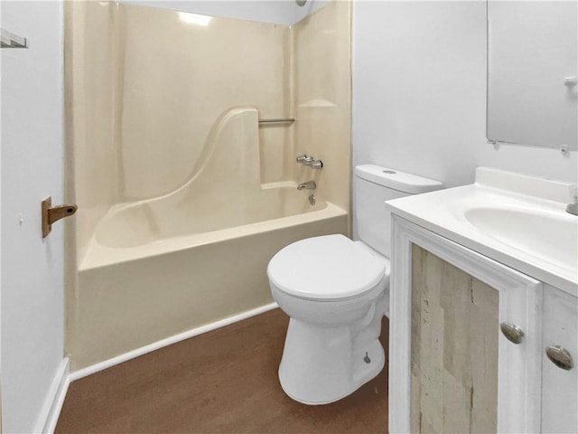 full bathroom featuring vanity, toilet, and bathing tub / shower combination